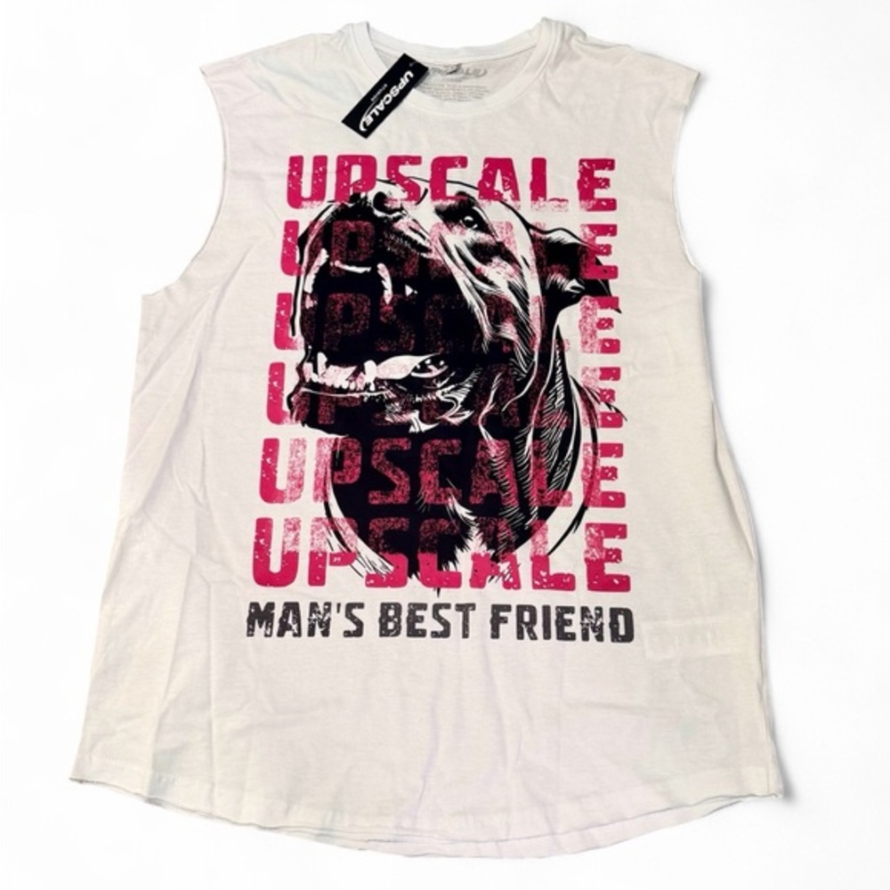 White Sleeveless Graphic Tank Top with Pink & Black Print